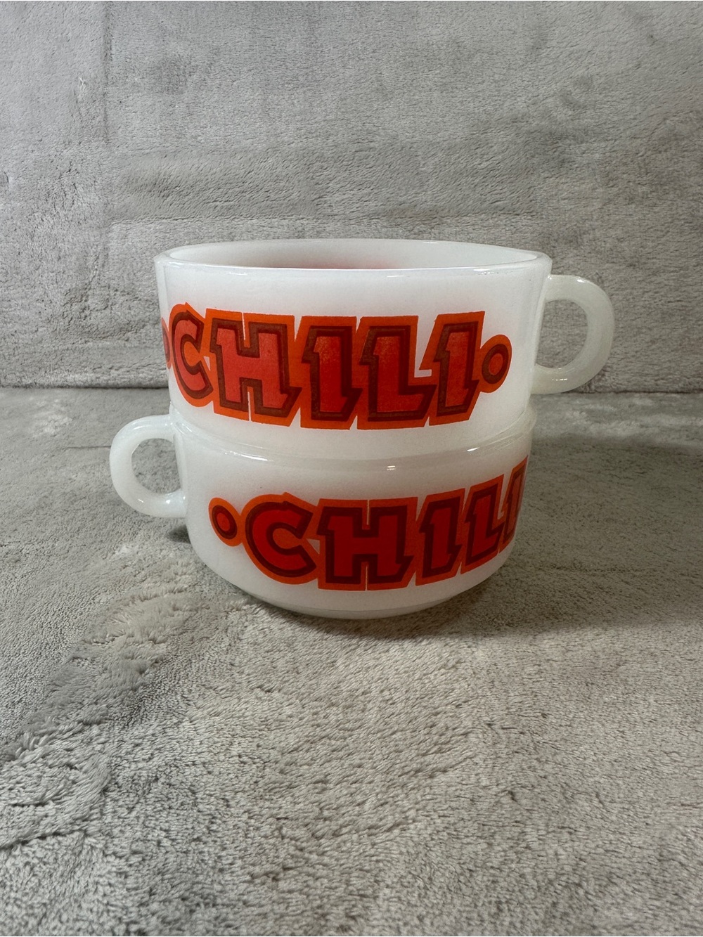 Glasbake J-7211 Chili Milk Glass Soup Bowl Set of 2 White Orange Stackable